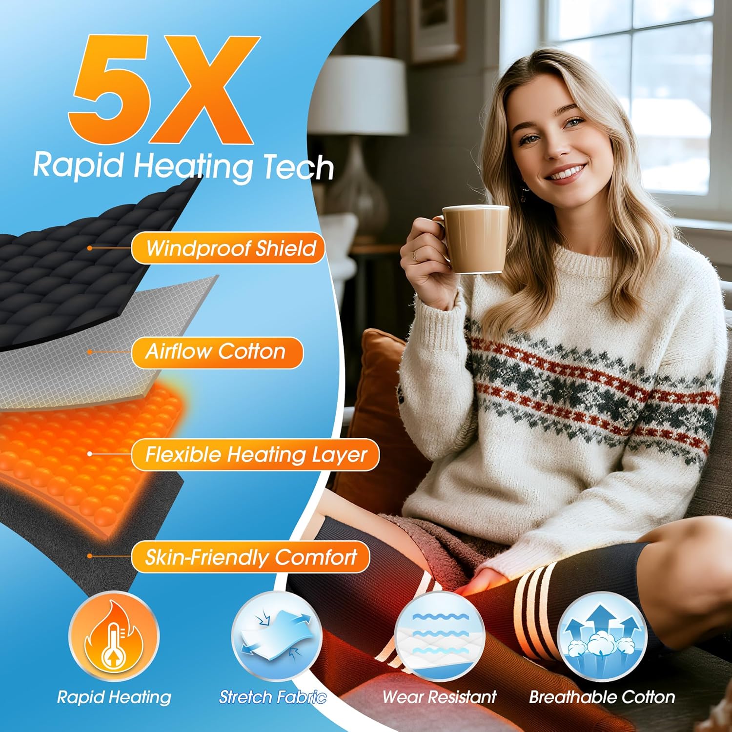 AI Heated Socks Rechargeable for Men Women,20000mAh Battery Electric Socks Up to 16 Hours Washable Heating Socks for Camping Skiing Motorcycle Driving Hiking Outdoor Working